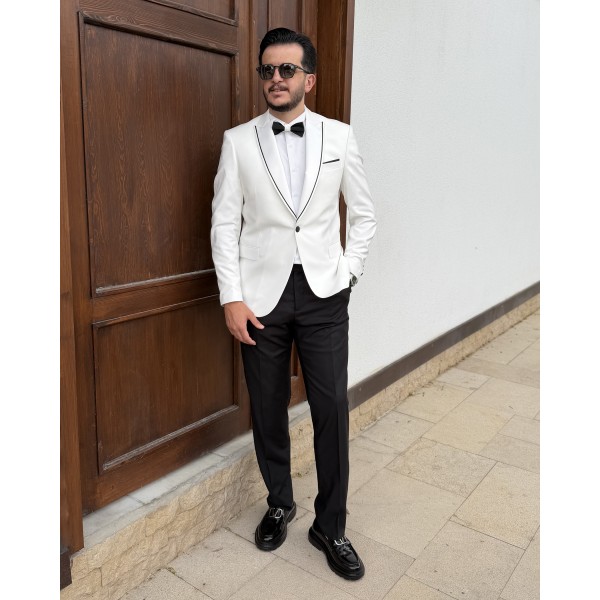 Erkek Özel Gün ve Düğün Konsept Beyaz Smokin Takım Elbise