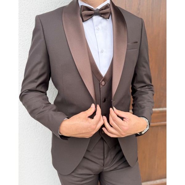 Milano Collection Kahve Slim Fit Özel Gün Smokin Damatlık Takım 