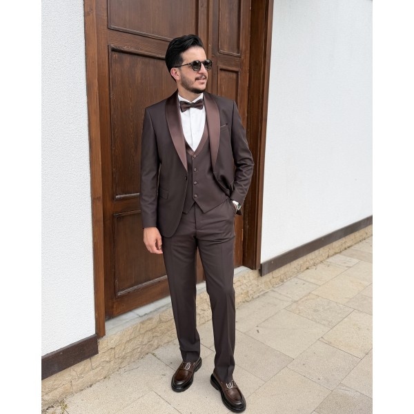 Milano Collection Kahve Slim Fit Özel Gün Smokin Damatlık Takım 