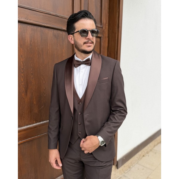 Milano Collection Kahve Slim Fit Özel Gün Smokin Damatlık Takım 