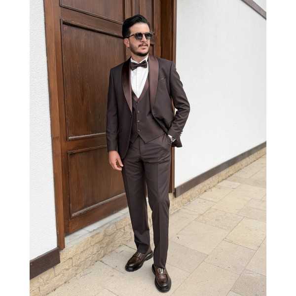 Milano Collection Kahve Slim Fit Özel Gün Smokin Damatlık Takım 
