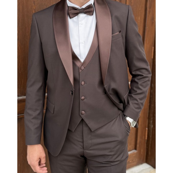 Milano Collection Kahve Slim Fit Özel Gün Smokin Damatlık Takım 