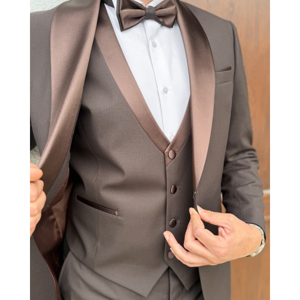 Milano Collection Kahve Slim Fit Özel Gün Smokin Damatlık Takım 