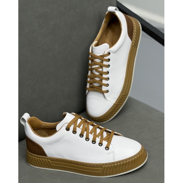 Erkek Luxury Beyaz Hakiki Deri Kalın Taban Sneaker
