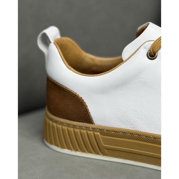 Erkek Luxury Beyaz Hakiki Deri Kalın Taban Sneaker