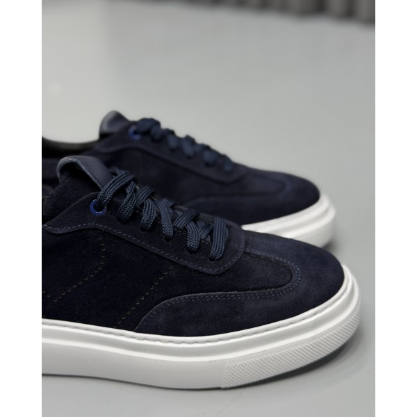 Erkek Hakiki Süet Deri Lacivert Kalın Taban Günlük Sneaker Ayakkabı