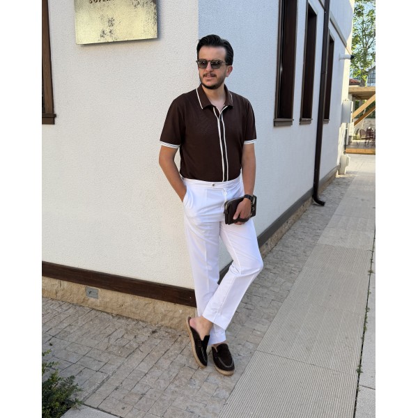 Erkek Premium Kahve Polo Yaka Triko Gömlek – Sl...