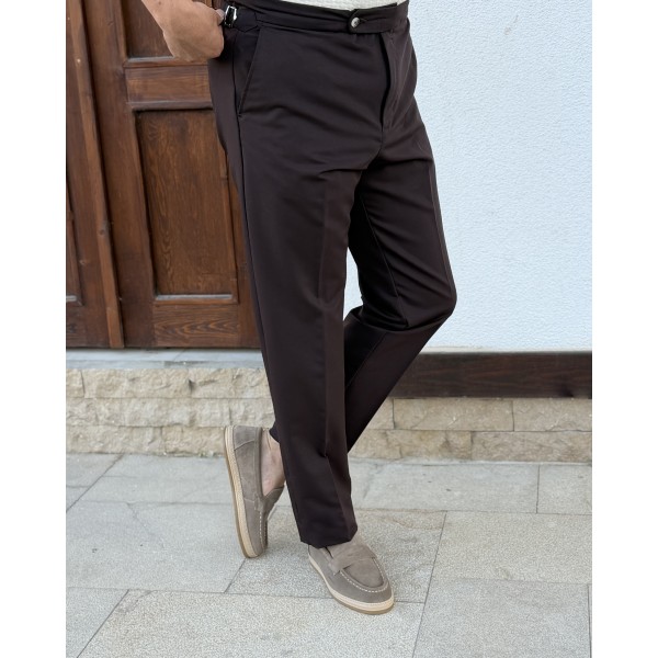 Erkek Premium Beyaz Tokalı Yüksek Bel Kumaş Pantolon – İtalyan Kesim Smart Casual Klasik Pantolon