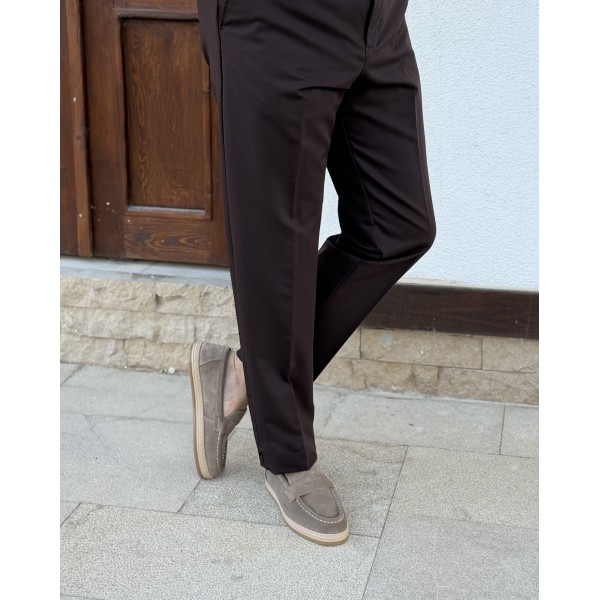 Erkek Premium Beyaz Tokalı Yüksek Bel Kumaş Pantolon – İtalyan Kesim Smart Casual Klasik Pantolon