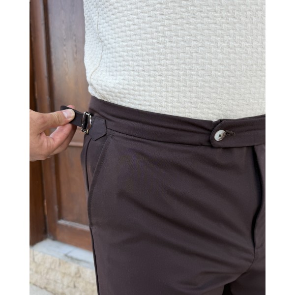 Erkek Premium Beyaz Tokalı Yüksek Bel Kumaş Pantolon – İtalyan Kesim Smart Casual Klasik Pantolon