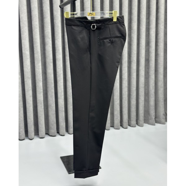 Erkek Premium Beyaz Tokalı Yüksek Bel Kumaş Pantolon – İtalyan Kesim Smart Casual Klasik Pantolon