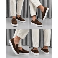Erkek Hakiki Süet Deri Kalın Taban Casual Loafer Ayakkabı – Kahve / Siyah