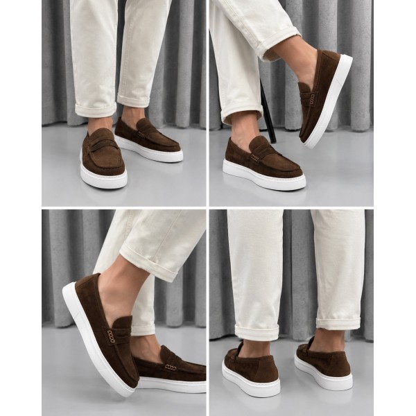 Erkek Hakiki Süet Deri Kalın Taban Casual Loafer...