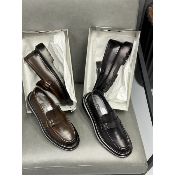 Erkek Hakiki Deri Metal Tokalı Kalın Taban Günlük & Klasik Loafer Ayakkabı – Siyah / Kahve