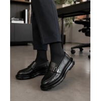 Erkek Hakiki Deri Metal Tokalı Kalın Taban Günlük & Klasik Loafer Ayakkabı – Siyah / Kahve