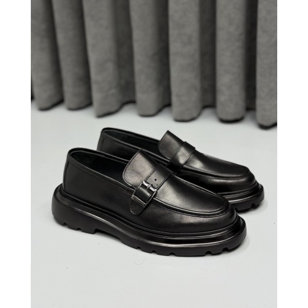 Erkek Hakiki Deri Metal Tokalı Kalın Taban Günlük & Klasik Loafer Ayakkabı – Siyah / Kahve