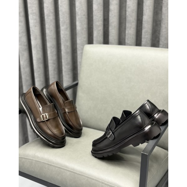 Erkek Hakiki Deri Metal Tokalı Kalın Taban Günlük & Klasik Loafer Ayakkabı – Siyah / Kahve