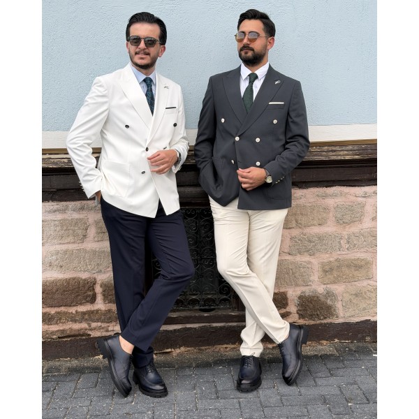 Erkek Premium İtalyan Stil Kombinli Kruvaze Takım Elbise – Çift Düğmeli Slim Fit Ceket ve Kumaş Pantolon