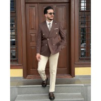 Erkek Premium İtalyan Stil Kombinli Kruvaze Takım Elbise – Çift Düğmeli Slim Fit Ceket ve Kumaş Pantolon