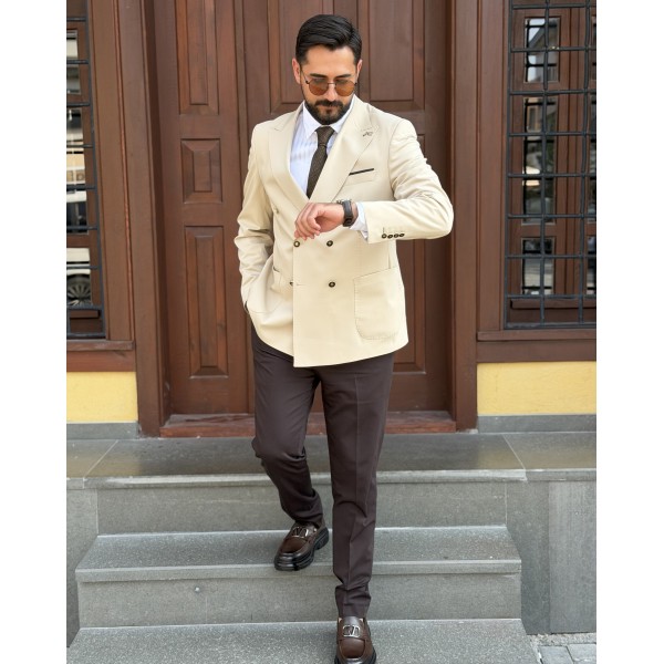 Erkek Premium İtalyan Stil Kombinli Kruvaze Takım Elbise – Çift Düğmeli Slim Fit Ceket ve Kumaş Pantolon