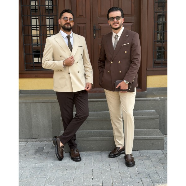 Erkek Premium İtalyan Stil Kombinli Kruvaze Takım Elbise – Çift Düğmeli Slim Fit Ceket ve Kumaş Pantolon