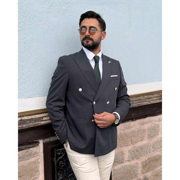 Erkek Premium İtalyan Stil Kombinli Kruvaze Takım Elbise – Çift Düğmeli Slim Fit Ceket ve Kumaş Pantolon