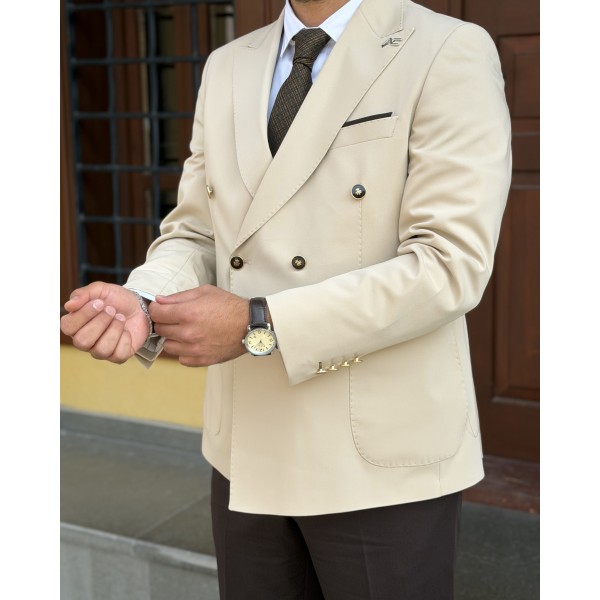 Erkek Premium İtalyan Stil Kombinli Kruvaze Takım Elbise – Çift Düğmeli Slim Fit Ceket ve Kumaş Pantolon