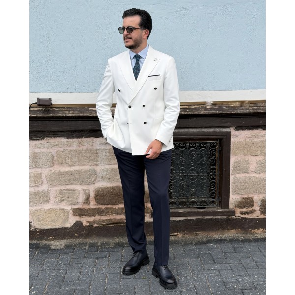 Erkek Premium İtalyan Stil Kombinli Kruvaze Takım Elbise – Çift Düğmeli Slim Fit Ceket ve Kumaş Pantolon