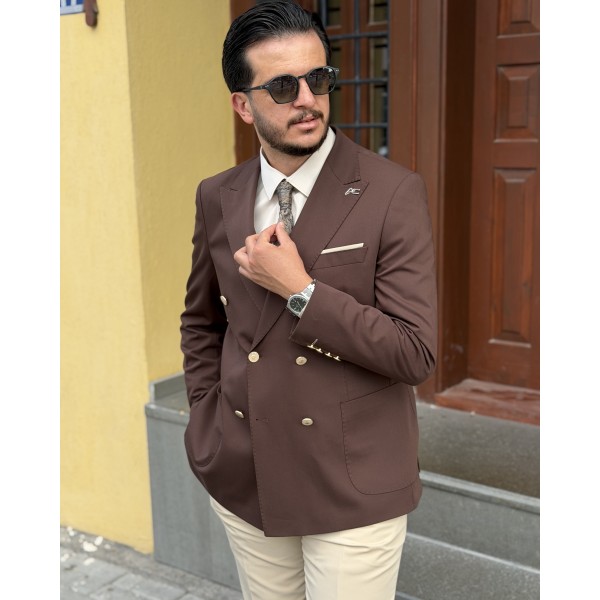 Erkek Premium İtalyan Stil Kombinli Kruvaze Takım Elbise – Çift Düğmeli Slim Fit Ceket ve Kumaş Pantolon