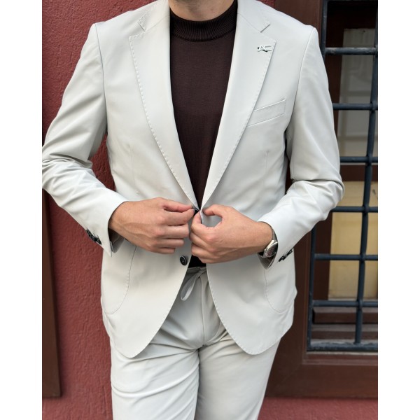 Erkek Premium İpli Rahat Takım Elbise – Slim Fit Esnek Kumaş Blazer Ceket ve Pantolon