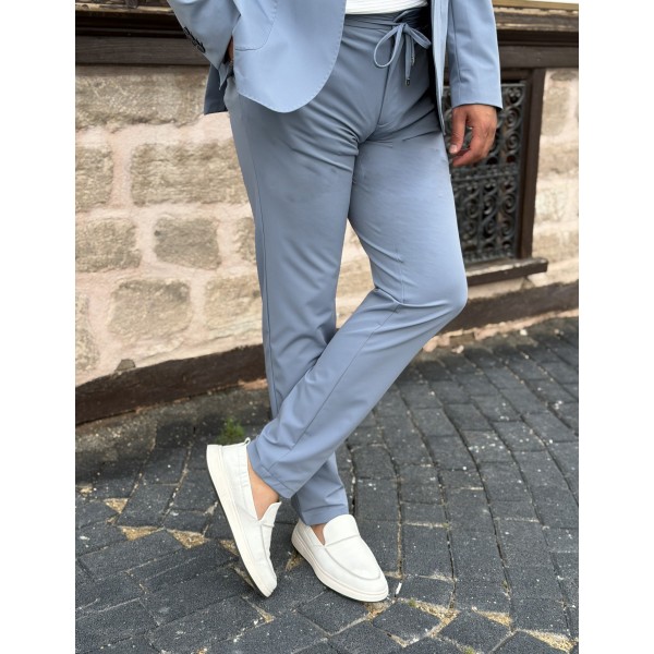 Erkek Premium İpli Rahat Takım Elbise – Slim Fit Esnek Kumaş Blazer Ceket ve Pantolon